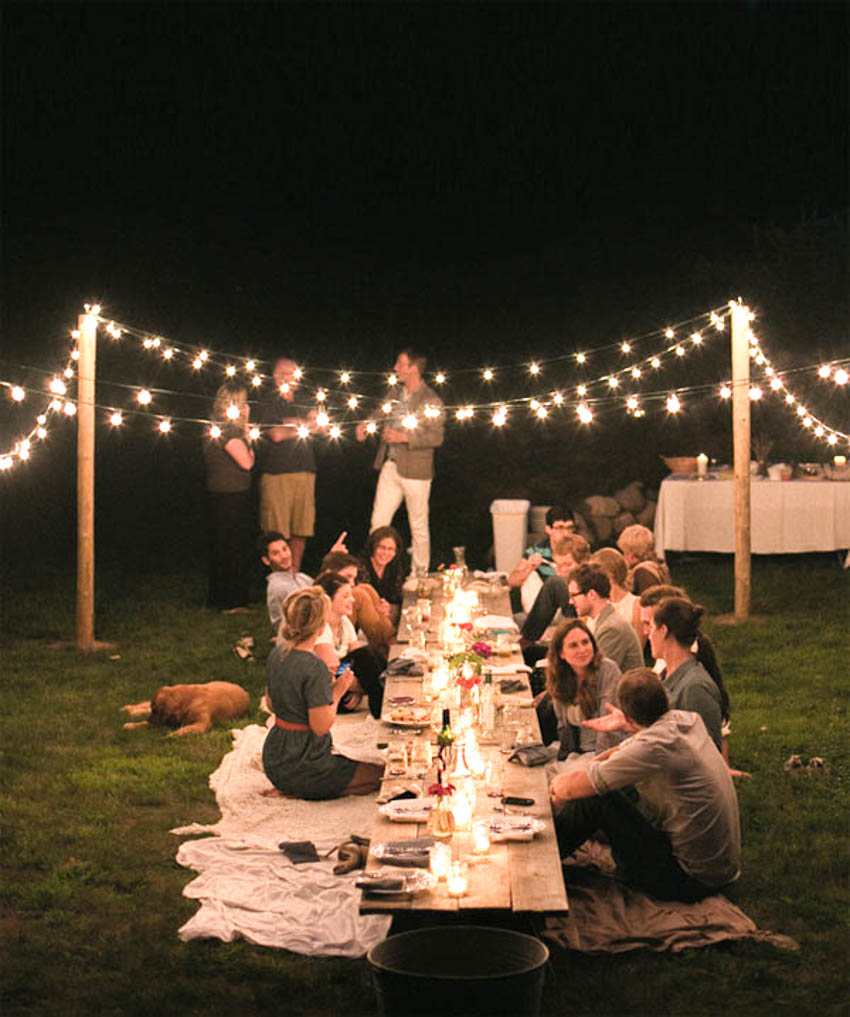 dreamy evening picnic twinkle lights outdoor dinner