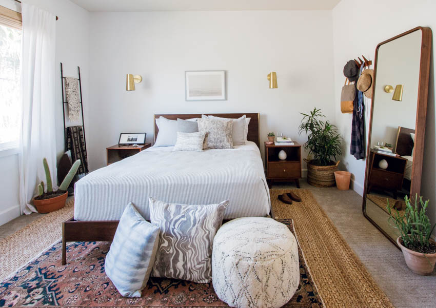 west elm master bedroom makeover boho eclectic design parachute home rebecca atwood rejuvenation mirror