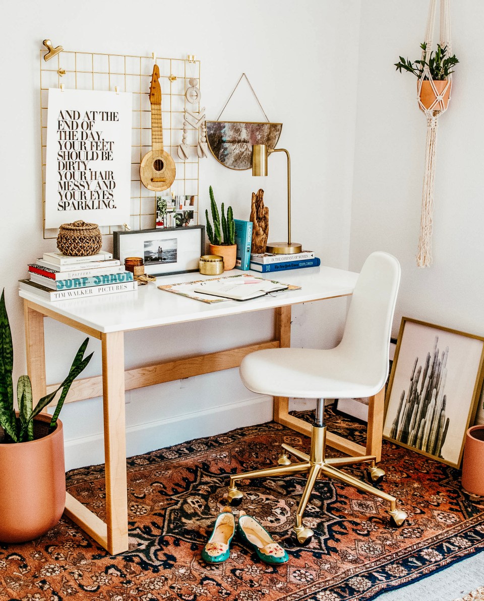 This bedroom corner once played host to a small desk—all in white, of course!