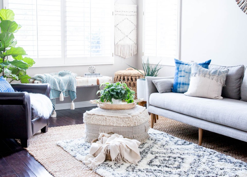 find a west elm sofa home goods boho pouf coffee table