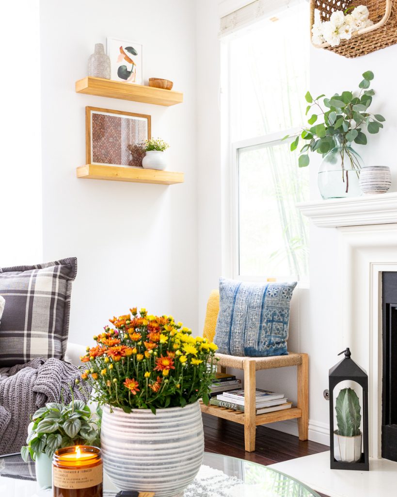 fall family room decor Walmart target mid century modern baskets on wall