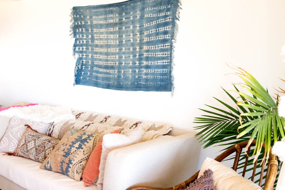 indigo shibori living room casa joshua tree