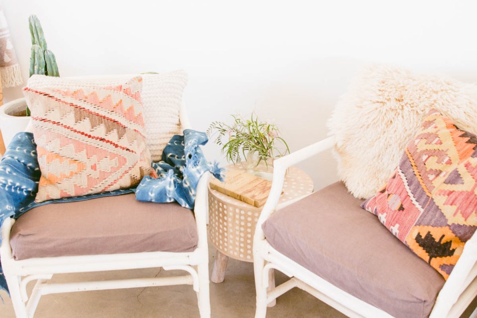 two sitting chairs boho charm indigo desert pillows