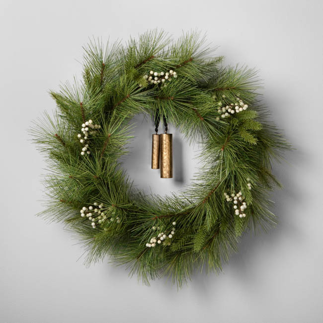 target magnolia faux wreath brass bells