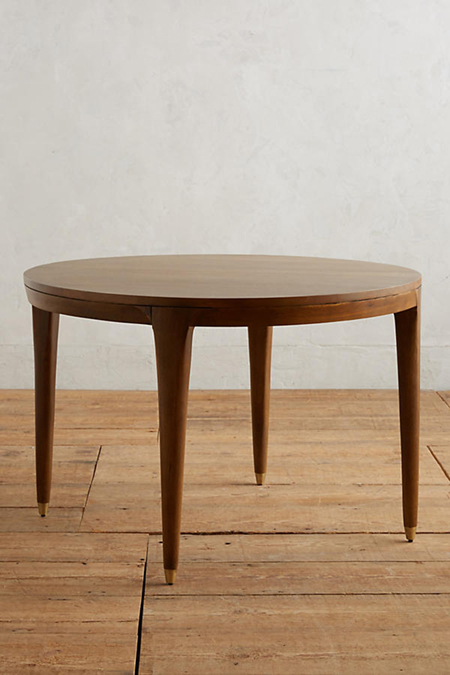 anthropologie walcott round wood table brass tipped legs