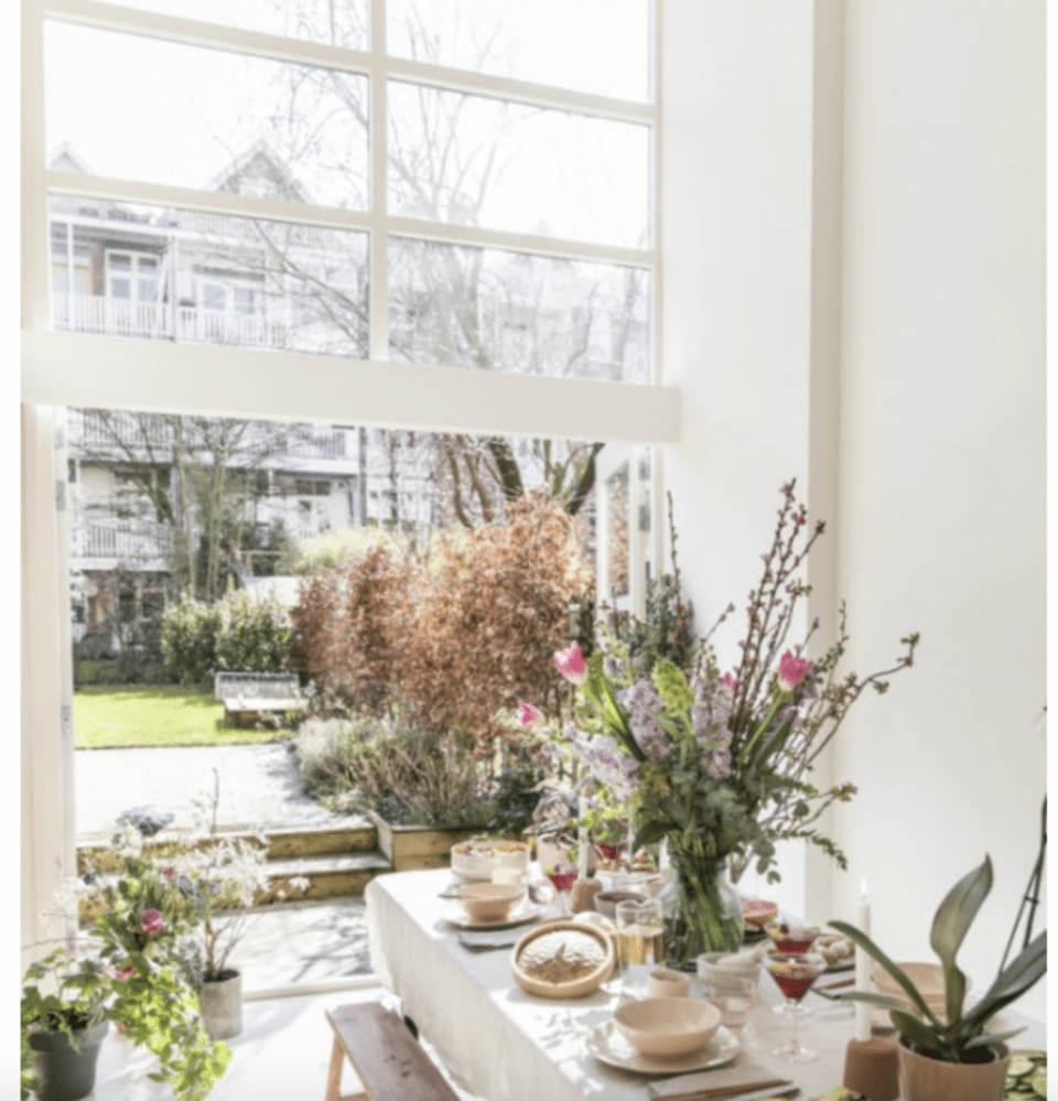 scandinavian floral tablescape 