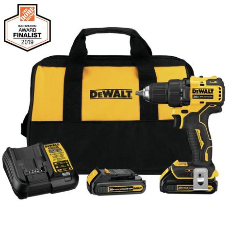 DEWALT ATOMIC 20-Volt MAX Lithium-Ion Brushless Cordless Compact 1/2 in. Drill Driver w/ (2) Batteries 1.3Ah, Charger & Bag