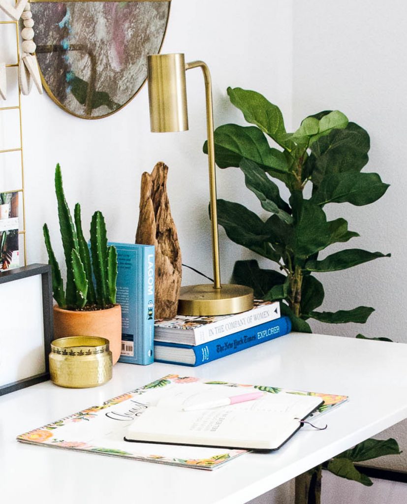 room and board moda desk, target brass lamp