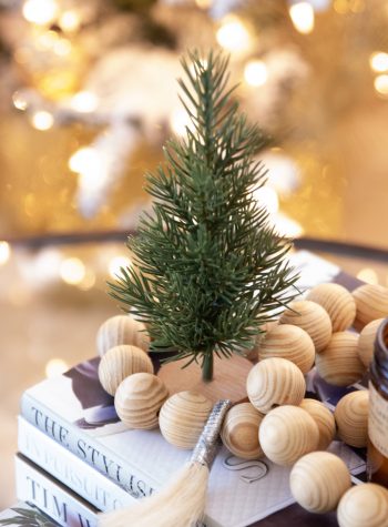 a sweet, tiny tree, wrapped in a garland